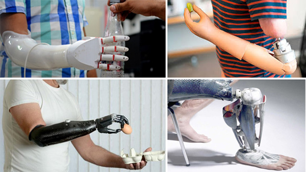 Cíborgs con prótesis de antebrazos y de pierna.