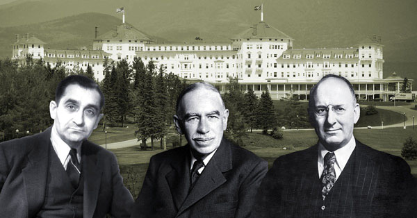 De izquierda a derecha, Pierre Mendès France, John Maynard Keynes y Henry Morgenthau Jr., representantes de Francia, Reino Unido y Estados Unidos en la conferencia de Bretton Woods.