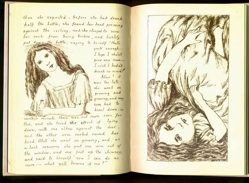 Una de las páginas del manuscrito de Alice in Wonderland, que Lewis Carroll presentó a Alice Liddell en 1864. Se conserva en la Biblioteca Británica. Lewis Carroll.