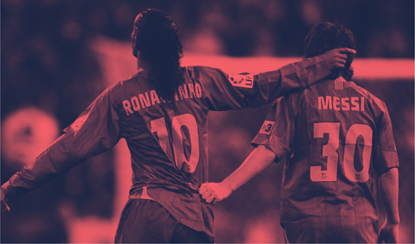 Ronaldinho y Messi en sus inicios.