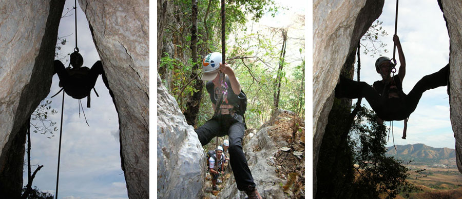 Ruse Martín Galano haciendo el descenso del Morro de San Juan, en rappel. 